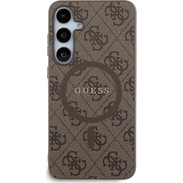 Schutzhülle für Galaxy S24 Plus, Guess Hardcase 4G Leather Metal Logo MagSafe, Braun