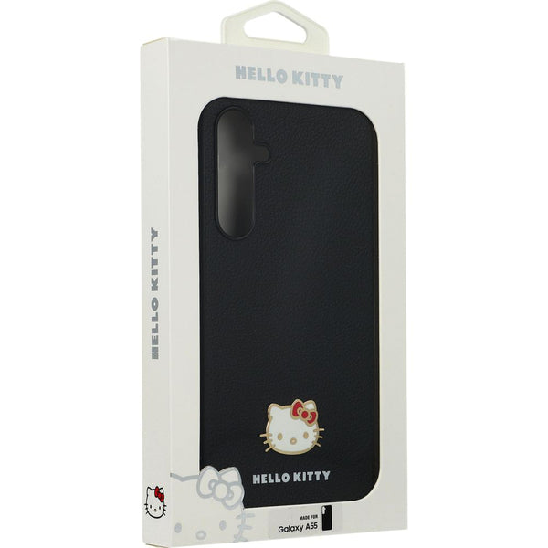 Handyhülle für Galaxy A55, Hello Kitty HardCase Metal Logo Kitty Head, Schwarz