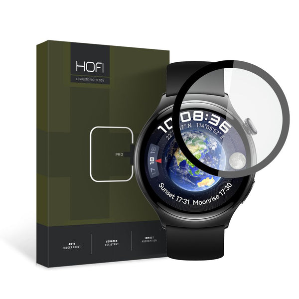 Hybridglas Glas Hofi Hybrid Pro+ für Huawei Watch 4 46 mm, Schwarzer Rahmen
