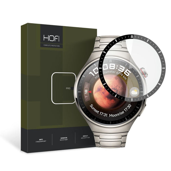 Hybridglas Glas Hofi Hybrid Pro+ für Huawei Watch 4 Pro 48 mm, Schwarzer Rahmen