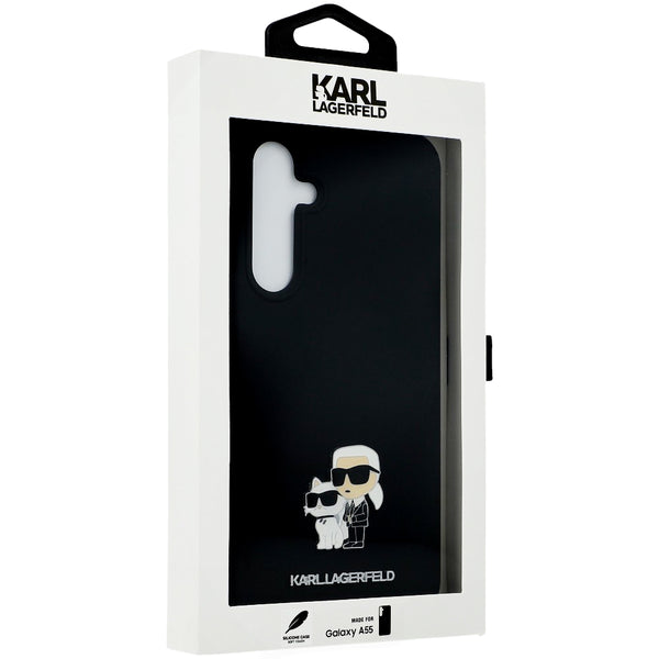 Schutzhülle für Galaxy A55, Karl Lagerfeld Silicone Karl&Choupette Metal Pin, Schwarz