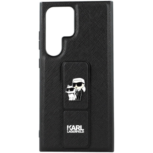 Schutzhülle für Galaxy S24 Ultra, Karl Lagerfeld hardcase Gripstand Saffiano Karl&Choupette Pins, Schwarz