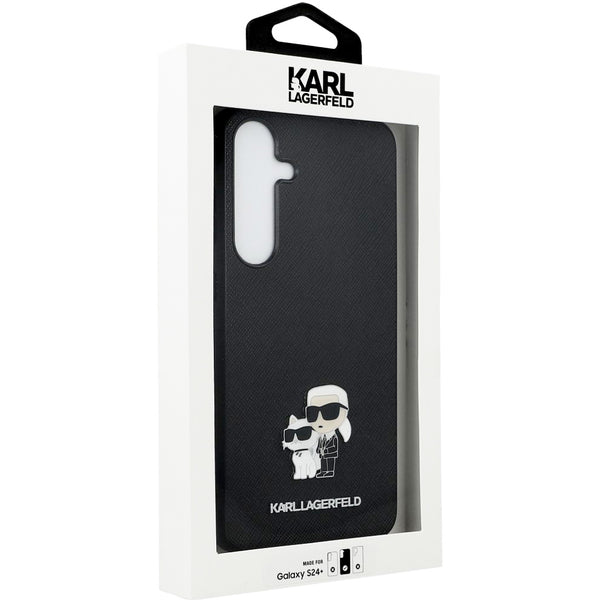 Schutzhülle für Galaxy S24 Plus, Karl Lagerfeld Saffiano Karl&Choupette Pin, Schwarz