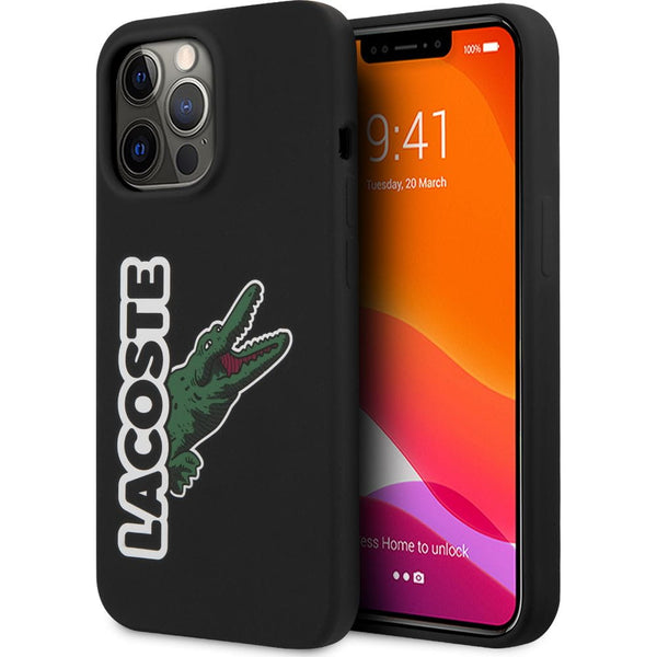 Schutzhülle für iPhone 13 Pro Max, Lacoste Hardcase Silicone Head Crocodile, Schwarz