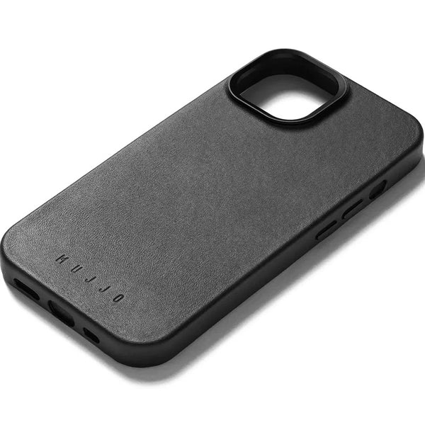 Schutzhülle für iPhone 15 / 14 / 13, Mujjo Leather Case MagSafe, Schwarz