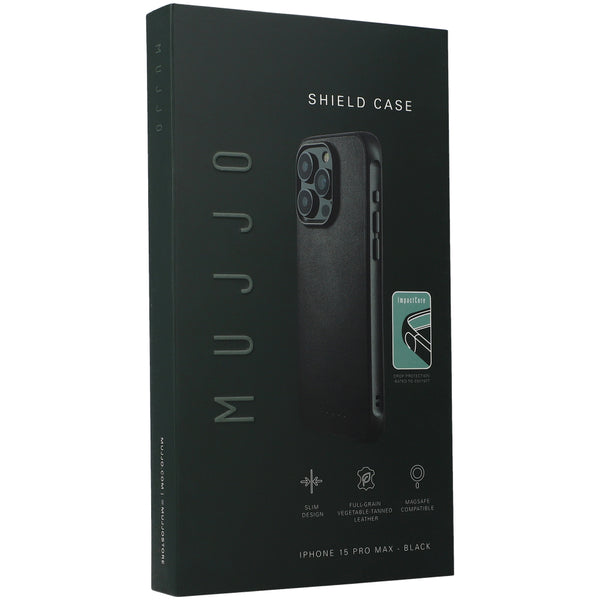 Schutzhülle für iPhone 15 Pro Max Mujjo Shield Case mit MagSafe, Schwarz