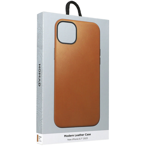 Leder Schutzhülle Nomad Modern Leather MagSafe für iPhone 15 Plus, Braun