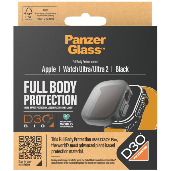 Hülle mit integriertem gehärtetem Glas PanzerGlass Full Body Protection für Apple Watch Ultra 2 / Ultra 49 mm, Schwarz