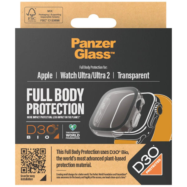 Hülle mit integriertem gehärtetem Glas PanzerGlass Full Body Protection für Apple Watch Ultra 2 / Ultra 49 mm, Transparent