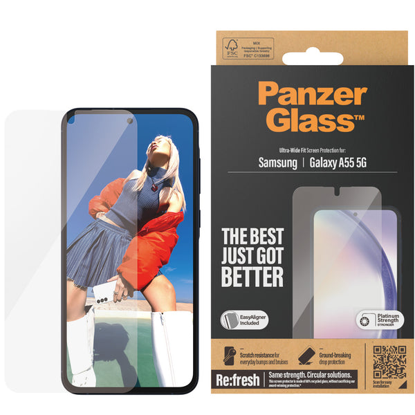 Gehärtetes Glas für Galaxy A55 5G PanzerGlass Refresh Ultra-Wide-Fit Easy Aligner