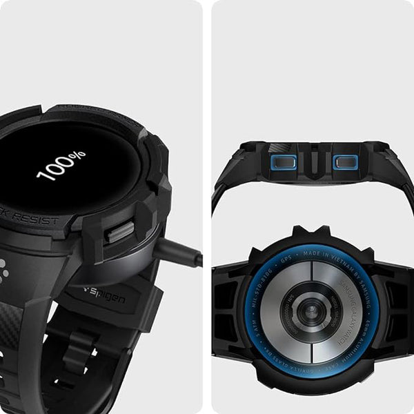 Schutzhülle mit Armband für Galaxy Watch 5/4 44 mm, Spigen Rugged Armor Pro, Schwarz