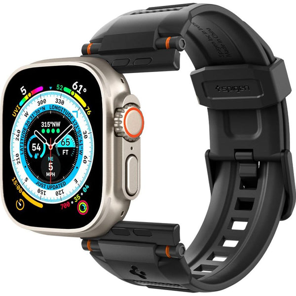 Armband für Apple Watch 49/45/44/42 mm, Spigen Rugged Ultra Band, Schwarz