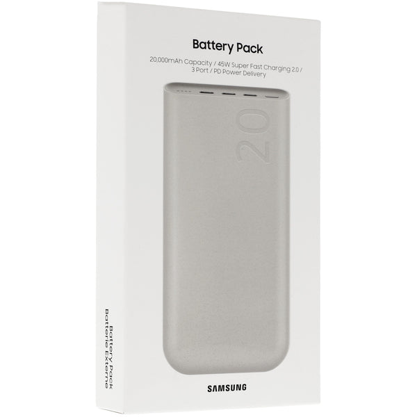 Power Bank Samsung battery Pack, 45W, 3x USB-C, PD, 20 000 mAh, Beige