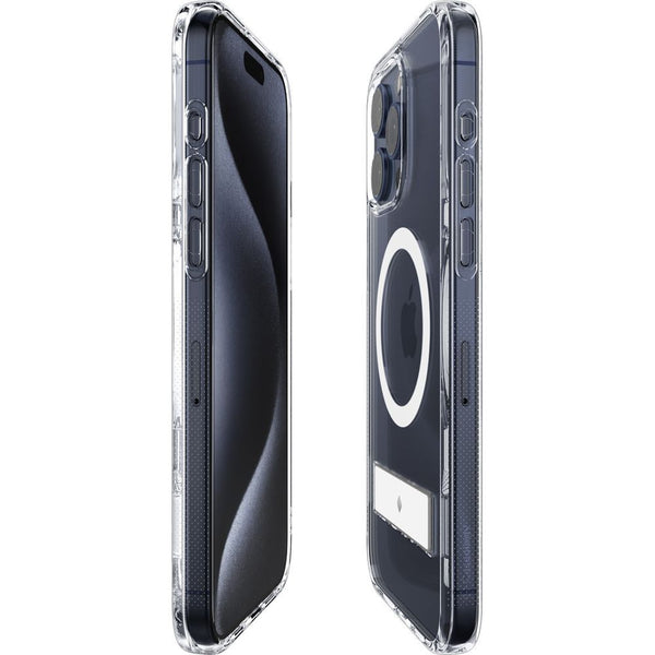 Schutzhülle für iPhone 15 Pro, Spigen Caseology Capella Mag Kickstand mit MagSafe, Transparent-Weiß