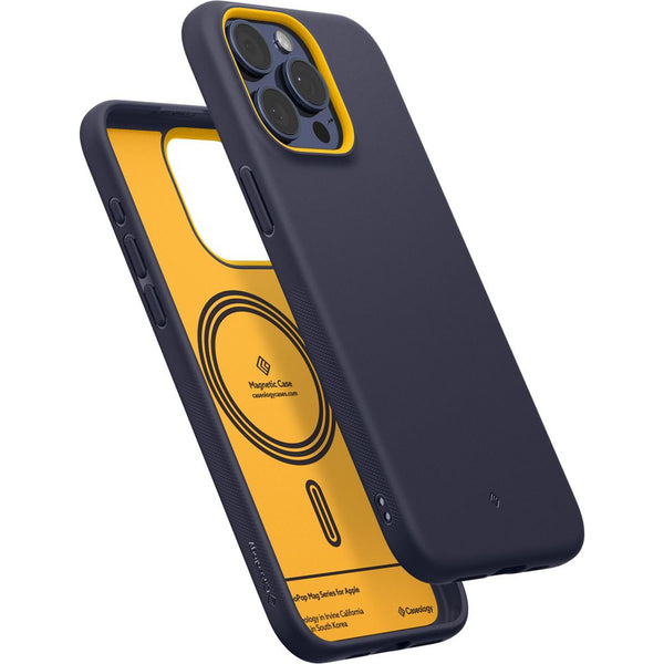 Schutzhülle für iPhone 15 Pro Max, Spigen Caseology Nano Pop Mag für MagSafe, Dunkelblau-Gelb