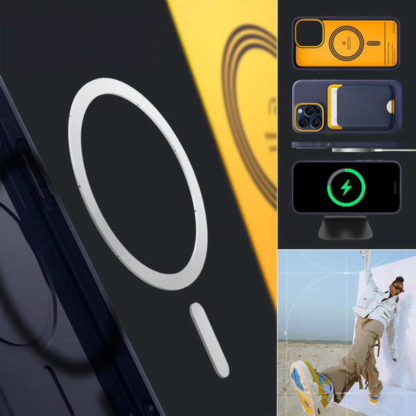 Schutzhülle für iPhone 15 Pro Max, Spigen Caseology Nano Pop Mag für MagSafe, Dunkelblau-Gelb