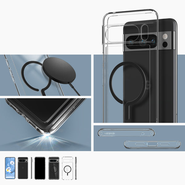 Schutzhülle für Pixel 8 Pro, Spigen Ultra Hybrid OneTap Metal Ring, Transparent-Schwarz
