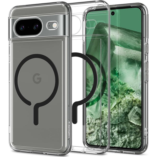 Schutzhülle für Pixel 8, Spigen Ultra Hybrid OneTap Metal Ring, Transparent-Schwarz