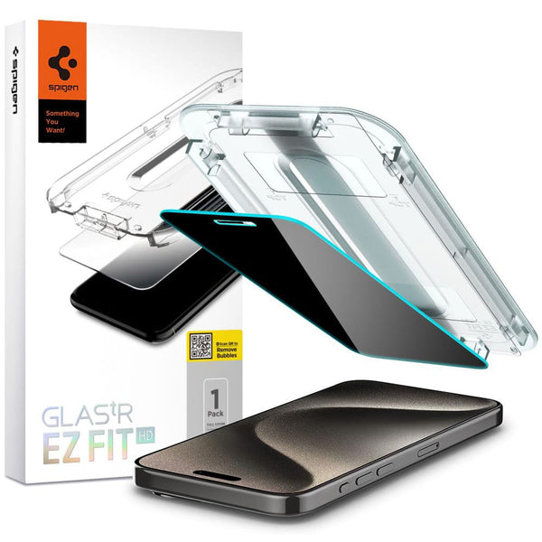 Glas für die Schutzhülle Spigen Glas.tR EZ Fit Privacy 1-Pack für iPhone 15 Pro