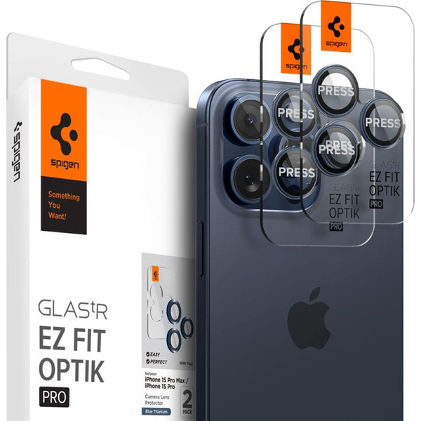 Glas für die Kamera Spigen Glas.tR Ez Fit Optik Pro 2-Pack für iPhone 15 Pro / 15 Pro Max / 14 Pro / 14 Pro Max, Blau