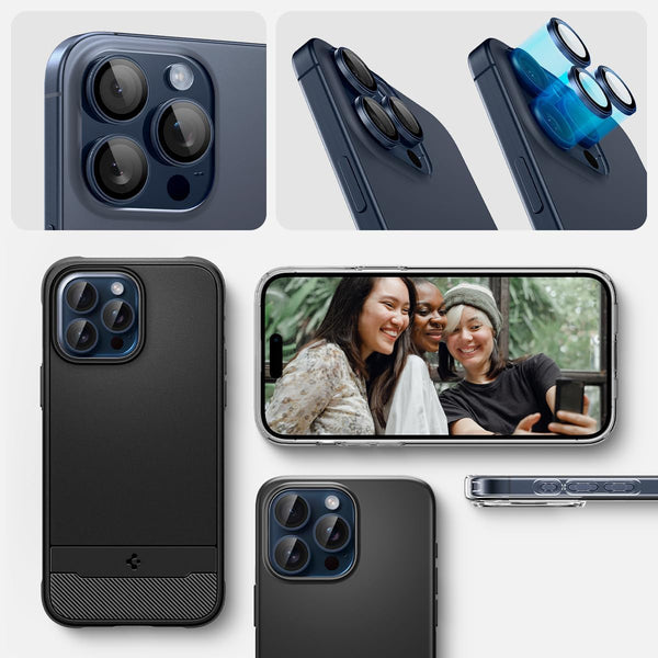 aGlas für die Kamera Spigen Glas.tR Ez Fit Optik Pro 2-Pack für iPhone 15 Pro / 15 Pro Max / 14 Pro / 14 Pro Max, Blau
