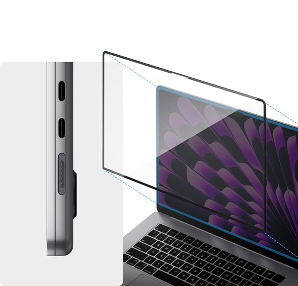 Gehärtetes Glas Spigen Glas.tR Slim für MacBook Air 15 M2 2023, schwarzer Rahmen