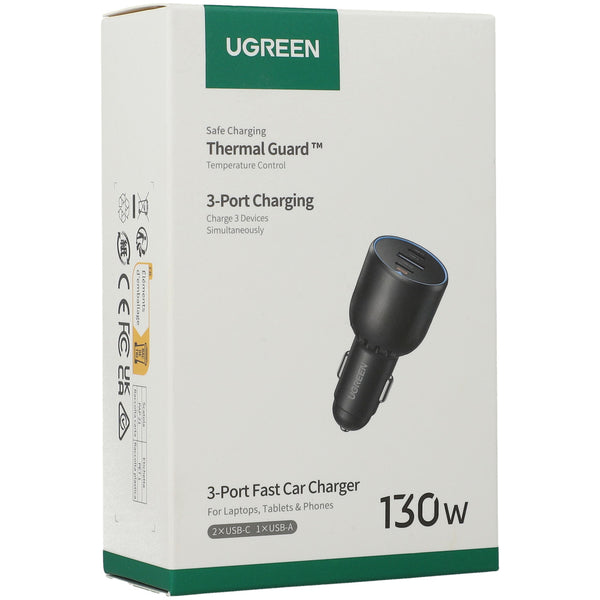 Autoladegerät Ugreen CD293 130W, 2x USB-C / 1x USB-A, Schwarz