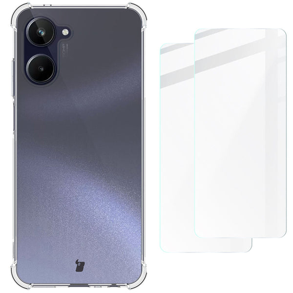 Schutzhülle + 2x Glas Bizon Case Clear Pack für Realme 10 4G, Transparent