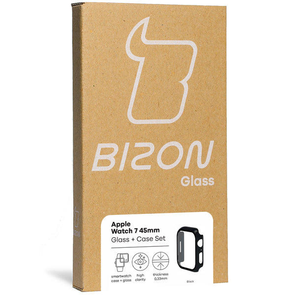 Bizon Case, Gehäuse + Glas Set Apple Watch 7 45mm, schwarz