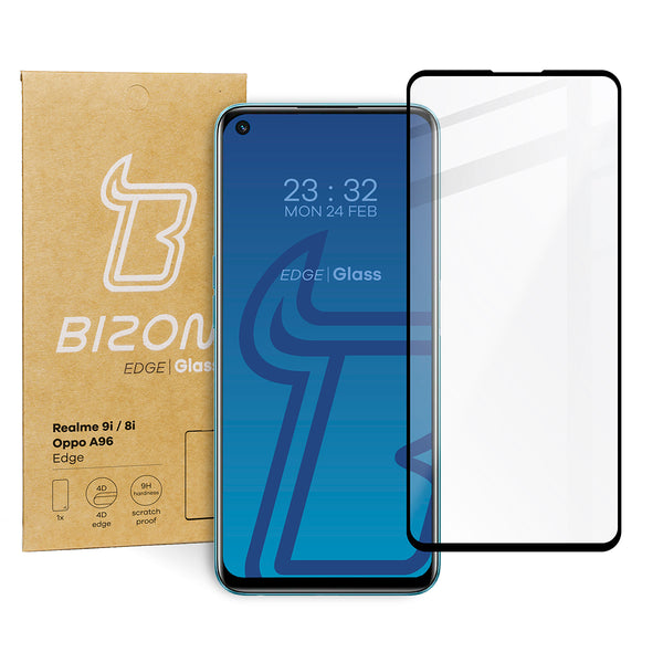 Gehärtetes Glas Bizon Glass Edge für Realme 9i, Realme 8i, Oppo A96, Schwarz