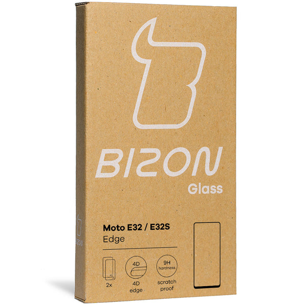 Gehärtetes Glas Bizon Glass Edge - 2 Stück + Kameraschutz, Motorola Moto E32 / E32s, Schwarz
