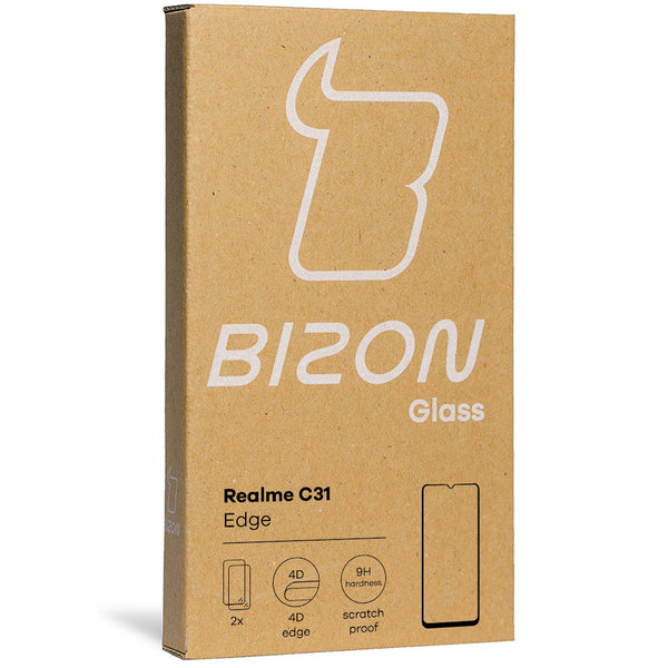 Gehärtetes Glas Bizon Glass Edge - 2 Stück + Kameraschutz, Realme C31, Schwarz