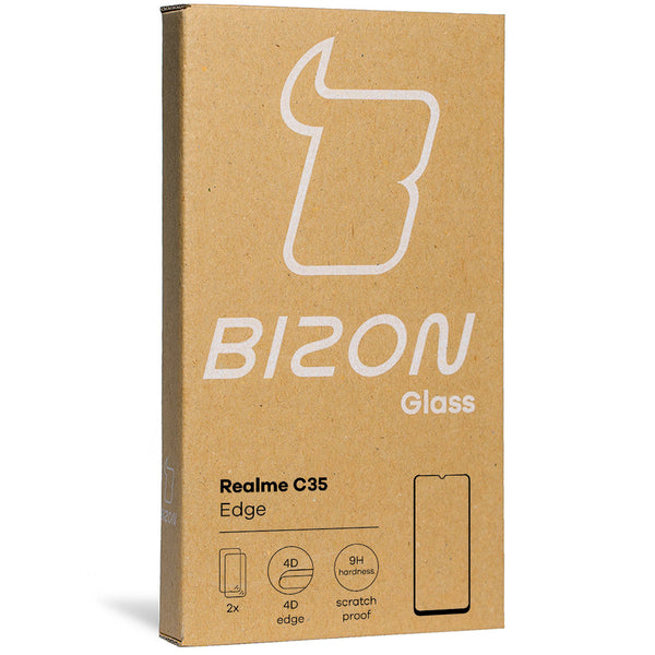 Gehärtetes Glas Bizon Glass Edge - 2 Stück + Kameraschutz, Realme C35, Schwarz