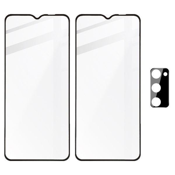 Gehärtetes Glas Bizon Glass Edge - 2 Stück + Kameraschutz, Galaxy A03s, Schwarz