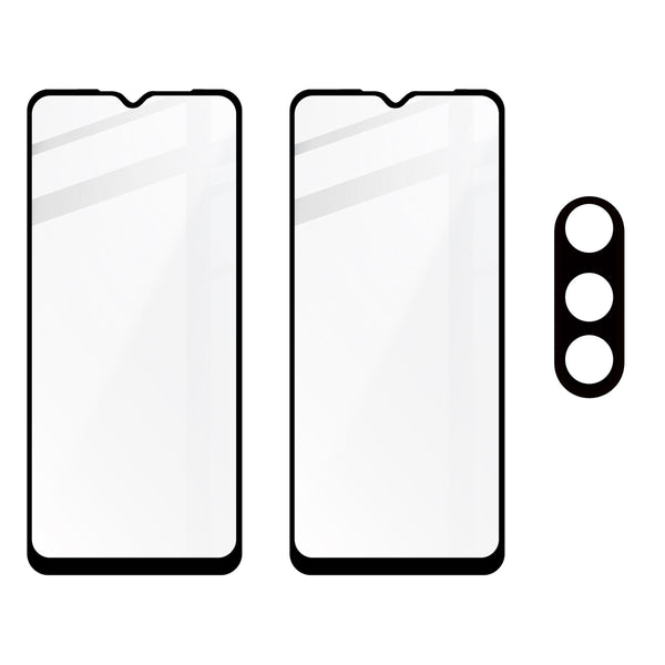 Gehärtetes Glas Bizon Glass Edge - 2 Stück + Kameraschutz, Moto E7 Power/ E7i Power, Schwarz