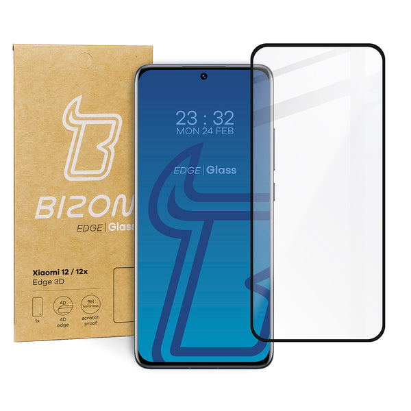 Gehärtetes Glas Bizon Glass Edge 3D für Xiaomi 12/ 12x, Schwarz