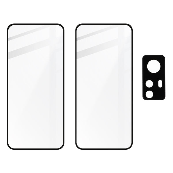 Gehärtetes Glas Bizon Glass Edge 3D - 2 Stück + Kameraschutz, Xiaomi 12 / Xiaomi 12X, Schwarz