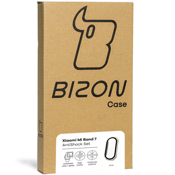 Bizon Case AntiShock Set, Schutzhülle + Glas Xiaomi Mi Band 7, weiß