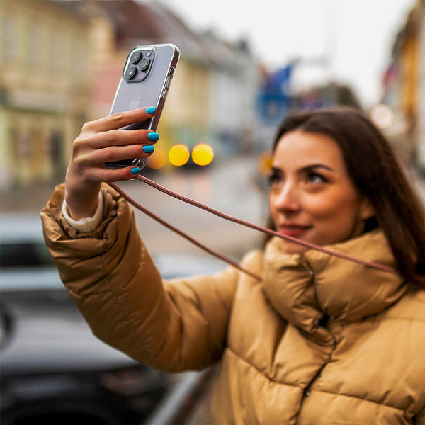 Schutzhülle Fixed Pure Neck für iPhone XR, Transparent mit Rosa Schlüsselband