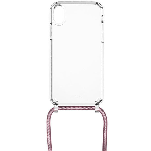 Schutzhülle Fixed Pure Neck für iPhone XR, Transparent mit Rosa Schlüsselband