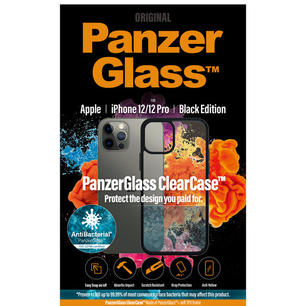 Antibakterielle Schutzhülle PanzerGlass ClearCase Apple iPhone 12/ 12 Pro, schwarz