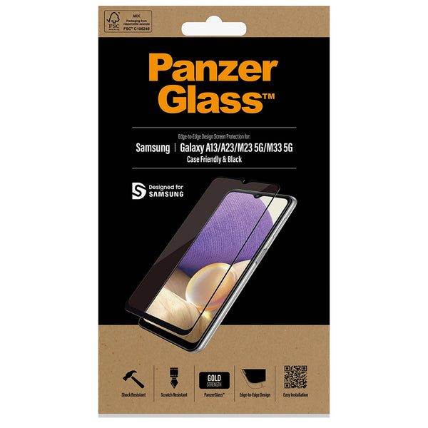 Glas PanzerGlass CF E2E Galaxy A13 / A23 / M23 5G / M33 5G, schwarzer Rahmen