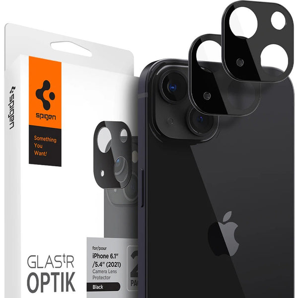 Gehärtetes Glas für Kamera Spigen Glas.tR Optik 2-Pack für iPhone 13 / 13 Mini, kompatibel mit Hülle, schwarz