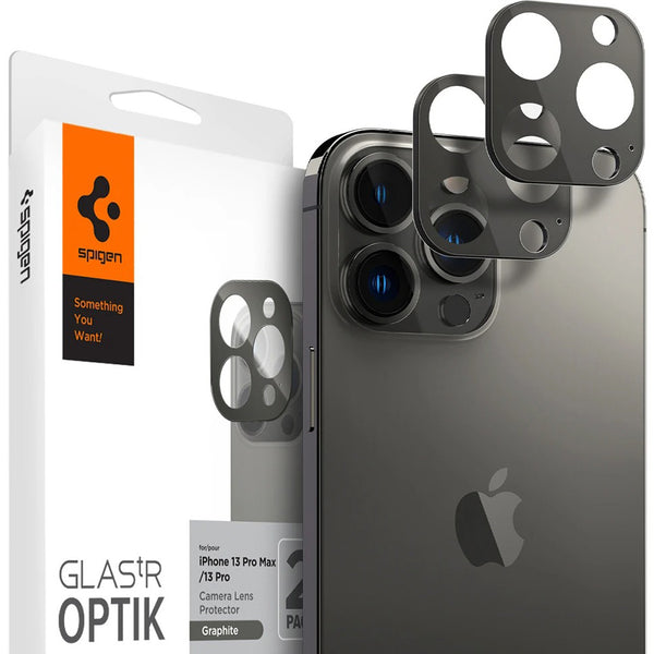 Gehärtetes Glas für Kamera Spigen Glas.tR Optik 2-Pack für iPhone 13 Pro / 13 Pro Max, kompatibel mit Hülle, Grau
