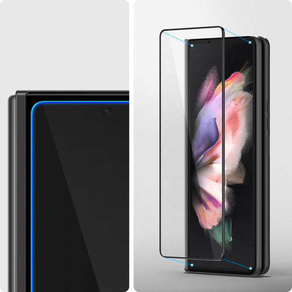 Spigen gehärtetes Glas.tR Slim FC + Hinge Film für Galaxy Z Fold 3 5G - kompatibel mit Hülle, schwarzer Rahmen