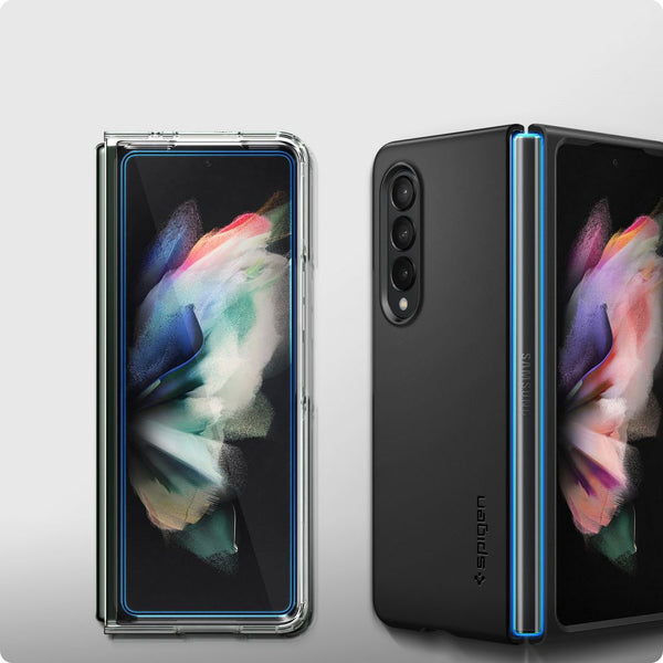 Spigen gehärtetes Glas.tR Slim FC + Hinge Film für Galaxy Z Fold 3 5G - kompatibel mit Hülle, schwarzer Rahmen