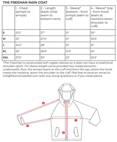 a size measurement chart with flat measurements