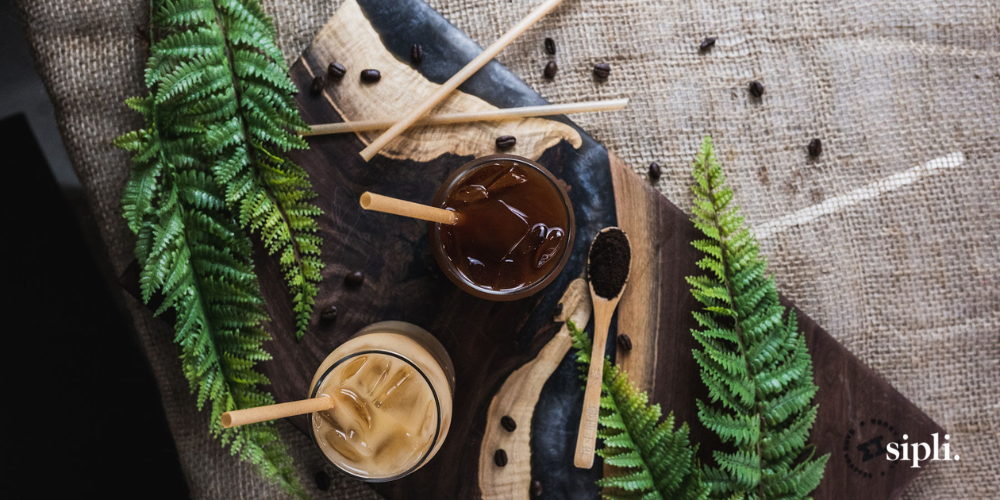 Iced coffee with straws