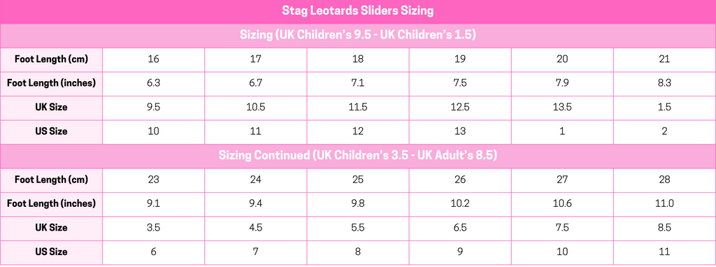 Stag Leotards Sliders Size Guide