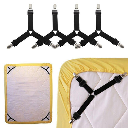 Bed Sheet Suspenders, Adjustable Bed Sheet Holder Straps Fitted Sheet Clips  Keeping Sheets Place, Black - (2 Set/4pcs)